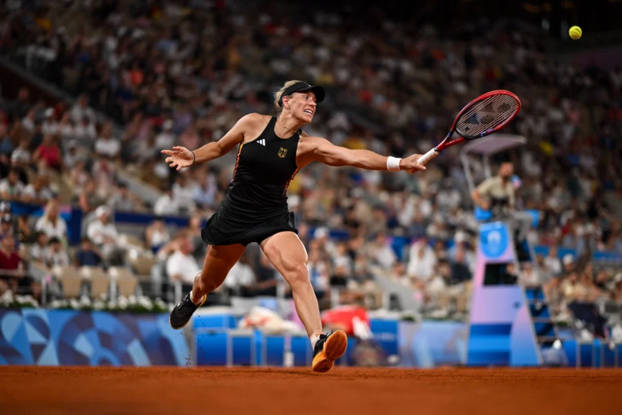 Angelique Kerber stretching for a forehand at the Paris 2024 Olympic Games